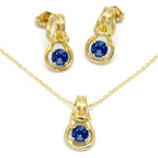 Love Knot Pendant Earring Set 1/3rd Carat Blue Sapphire September Birthstone 18k Gold Over Silver