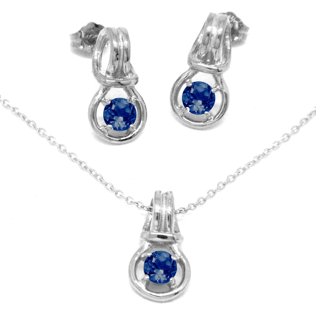 Love Knot Pendant Earring Set 1/3rd Carat Blue Sapphire September Birthstone 18k Gold Over Silver