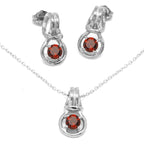 Love Knot Pendant Earring Set 1/3rd Carat Garnet January Birthstone 18k Gold Over Silver