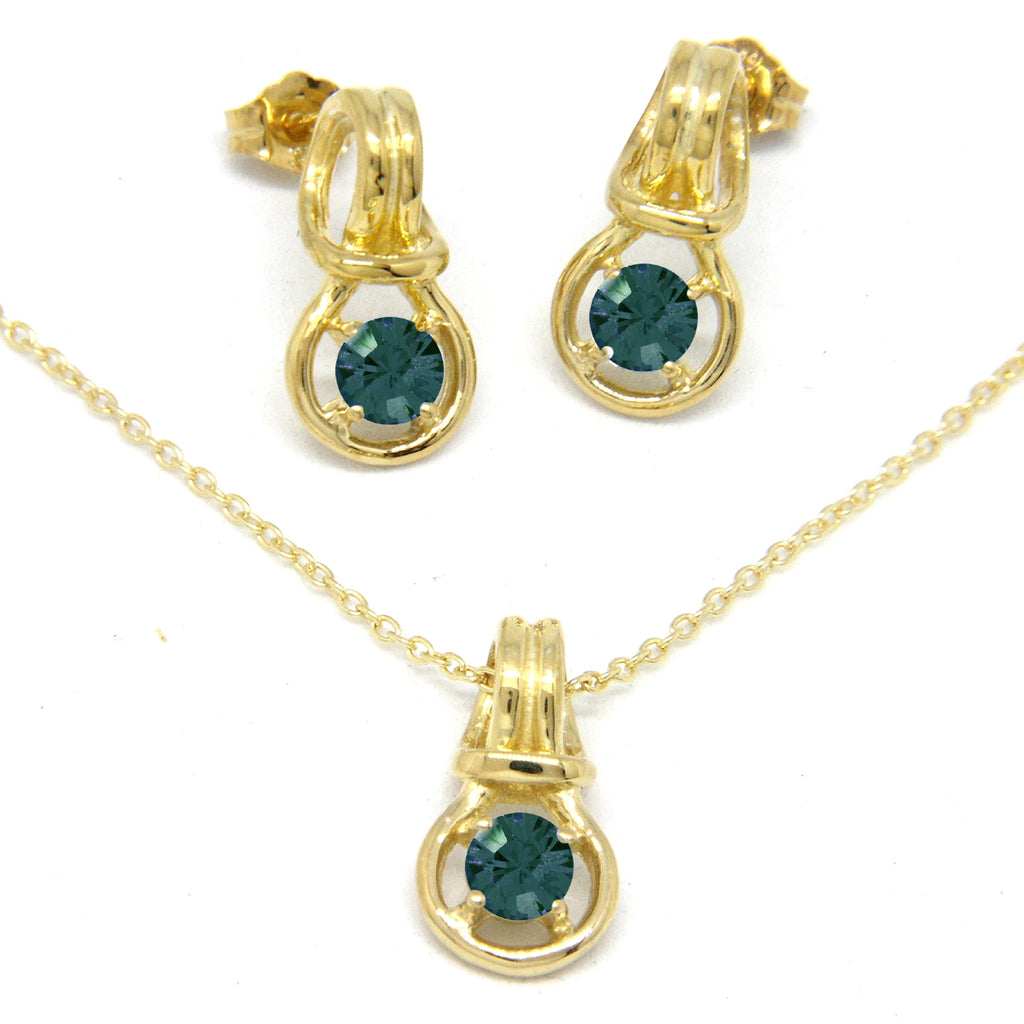 Love Knot Pendant Earring Set 1/3rd Carat Alexandrite June Birthstone 18k Gold Over Silver