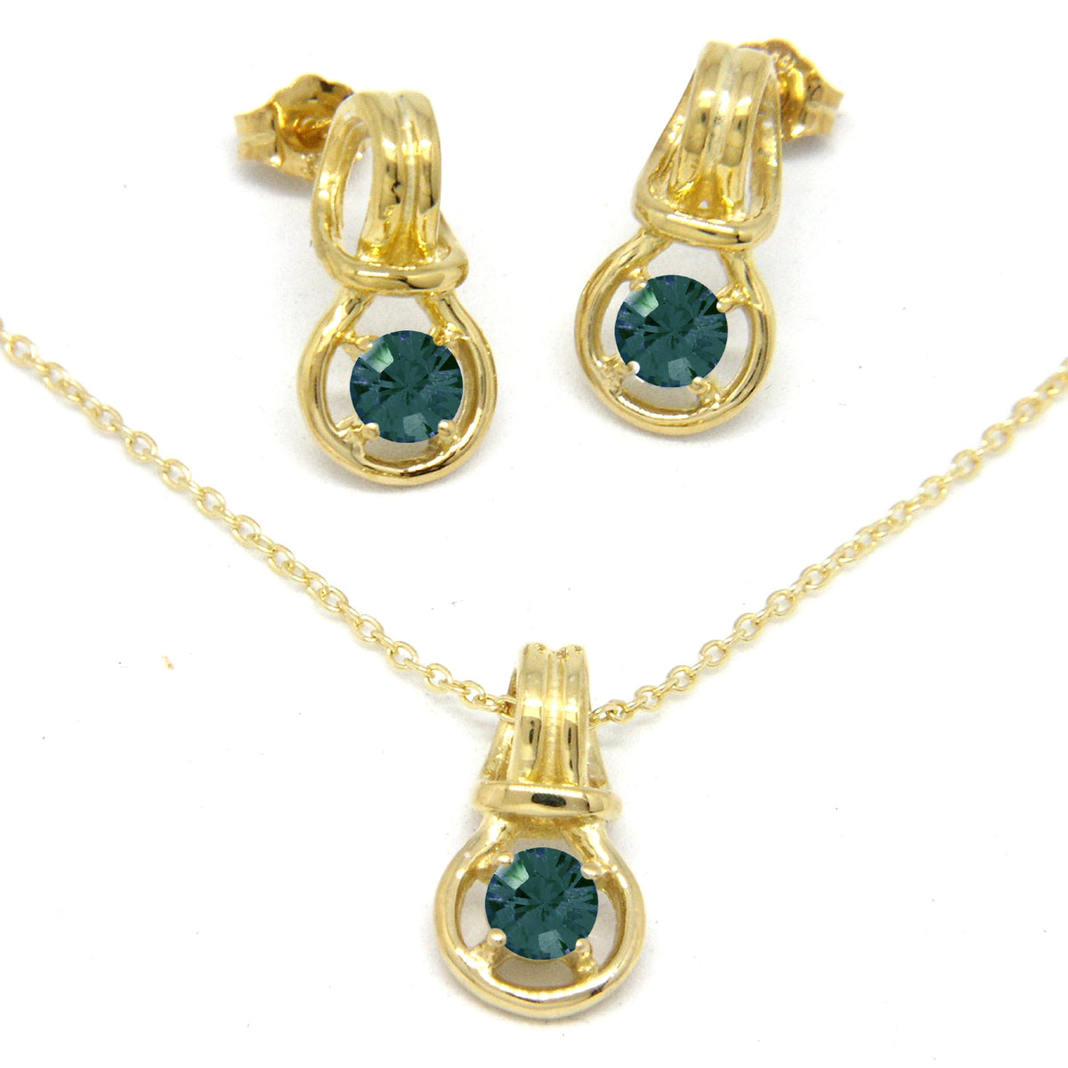 Love Knot Pendant Earring Set 1/3rd Carat Alexandrite June Birthstone 18k Gold Over Silver