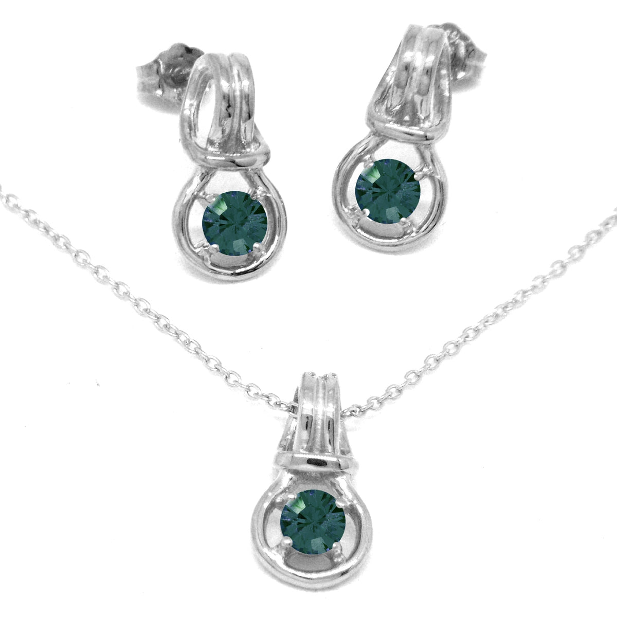 Love Knot Pendant Earring Set 1/3rd Carat Alexandrite June Birthstone 18k Gold Over Silver