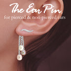 Silver Classic Ear Pin Earrings with Triple Pearl Enhancers