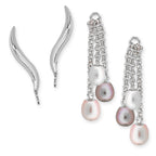 Silver Classic Ear Pin Earrings with Triple Pearl Enhancers