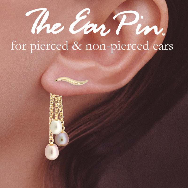 18k Gold Over Silver Classic Ear Pin Earrings with Triple Pearl Enhancers