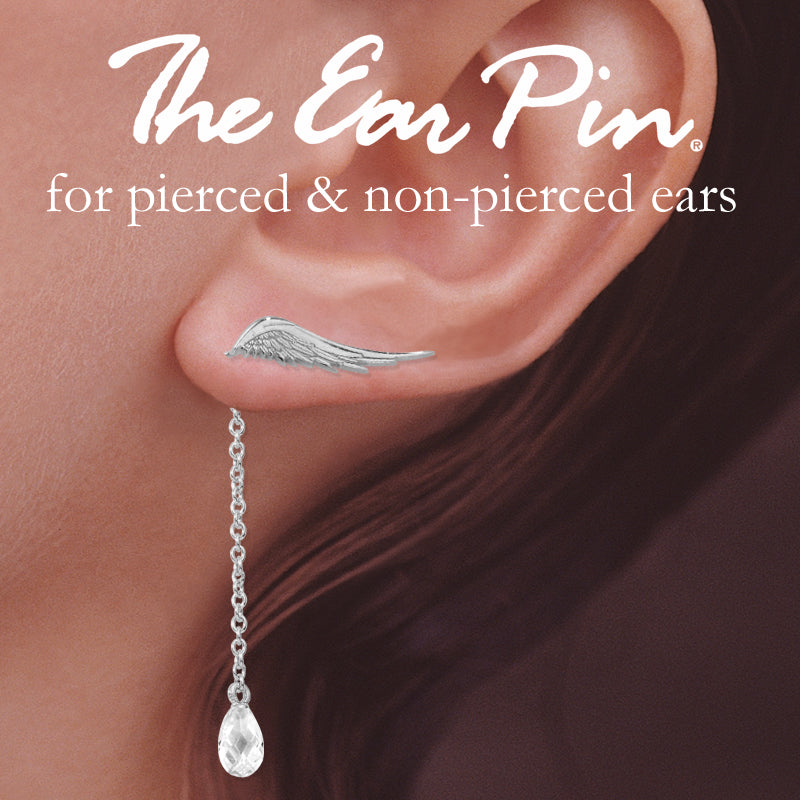 Silver Angel Ear Pin Earring with CZ Interchangeable Dangle