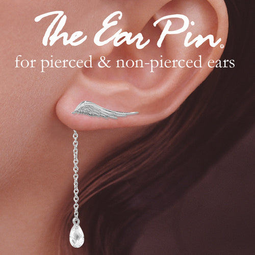 Silver Angel Ear Pin Earring with CZ Interchangeable Dangle