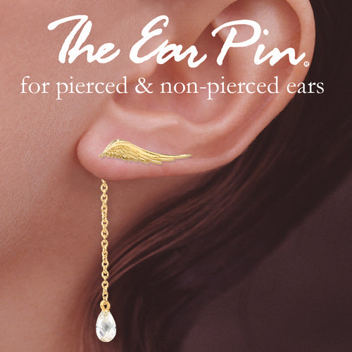 Gold Angel Ear Pin Earring with CZ Interchangeable Dangle