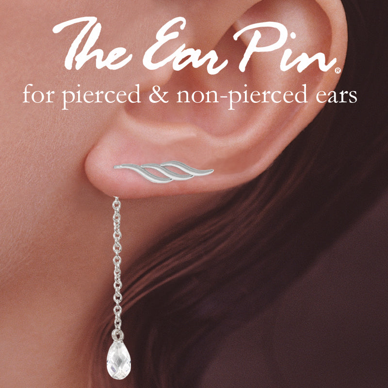 Silver Triple Swirls Ear Pin Earrings w Interchangeable CZ Enhancers