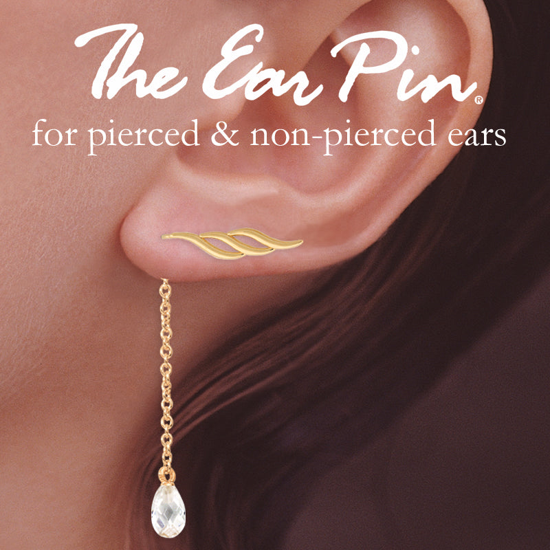 Gold Over Silver Triple Swirls Ear Pin Earrings w Interchangeable CZ Enhancers