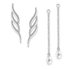 Silver Triple Swirls Ear Pin Earrings w Interchangeable CZ Enhancers