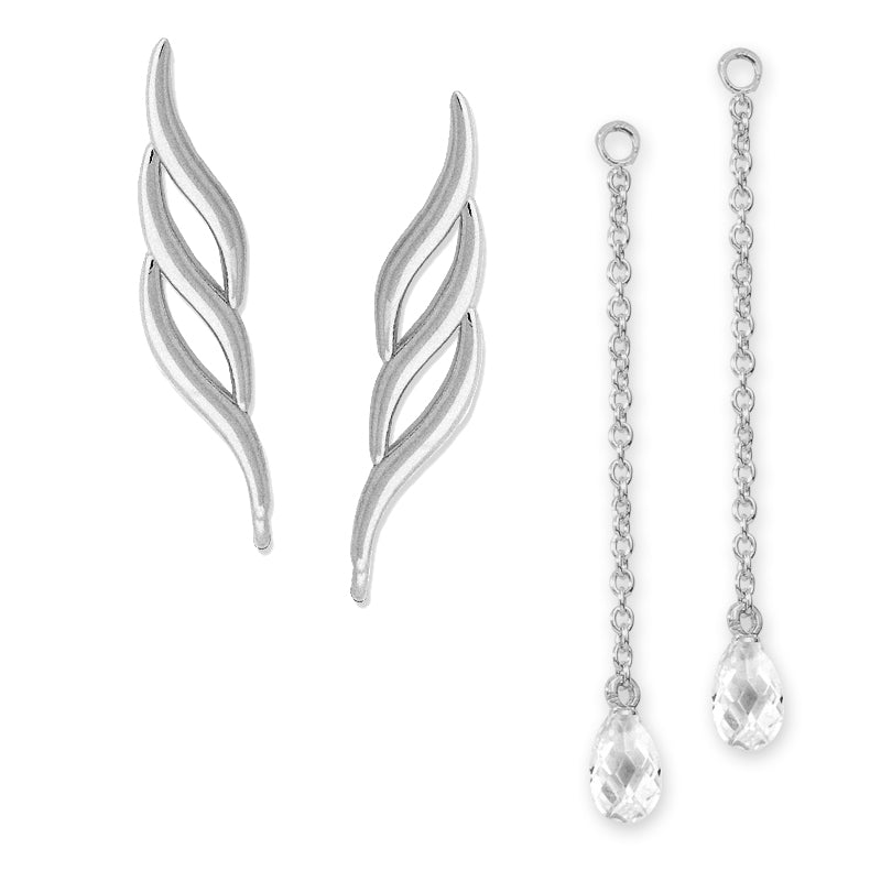Silver Triple Swirls Ear Pin Earrings w Interchangeable CZ Enhancers