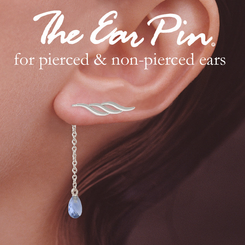 Silver Triple Swirls Ear Pin Earrings w Interchangeable Tanzanite Enhancers