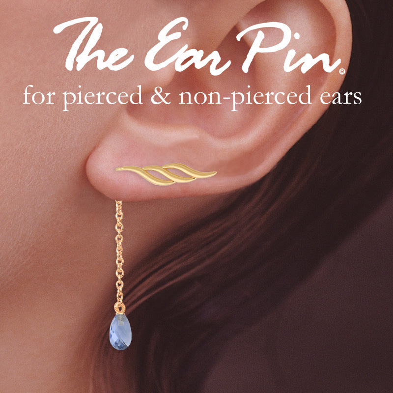 Gold Over Silver Triple Swirls Ear Pin Earrings w Interchangeable Tanzanite Enhancers