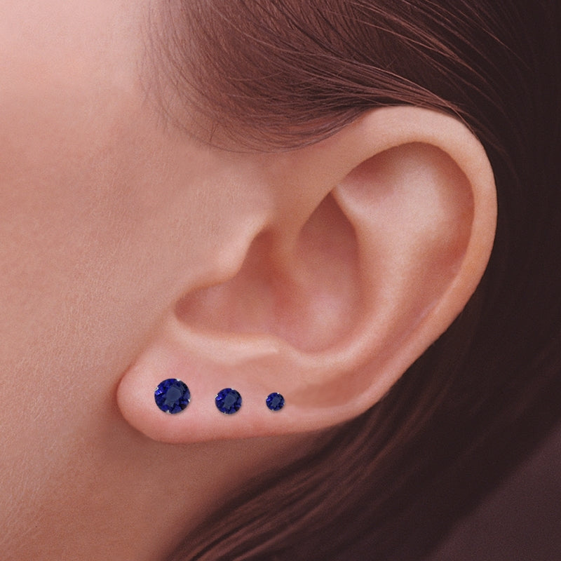 Triple Birthstone Gemstone Stud Earring Silver Set