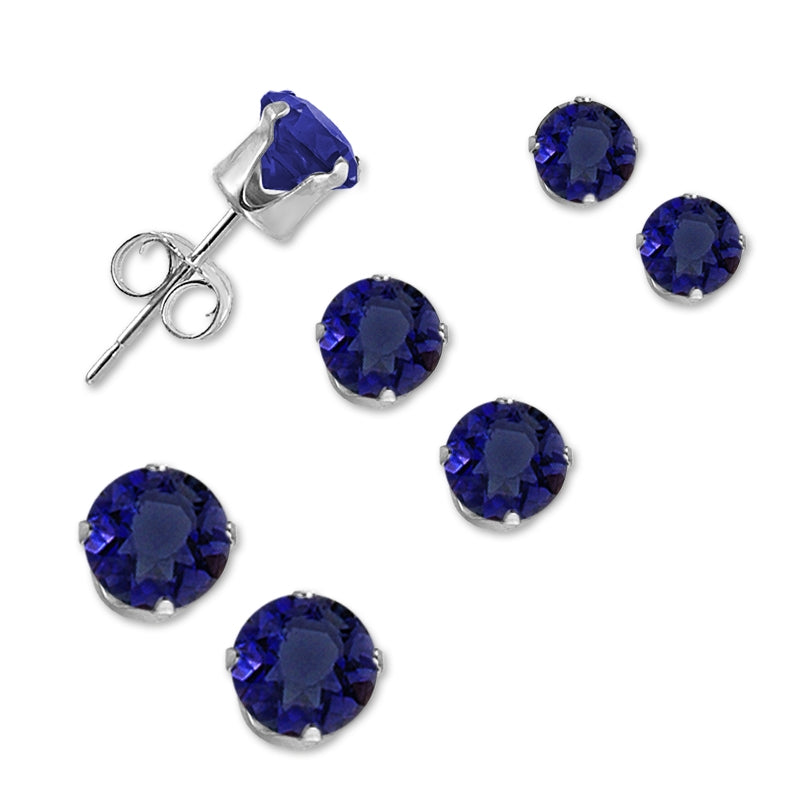 Triple Birthstone Gemstone Stud Earring Silver Set