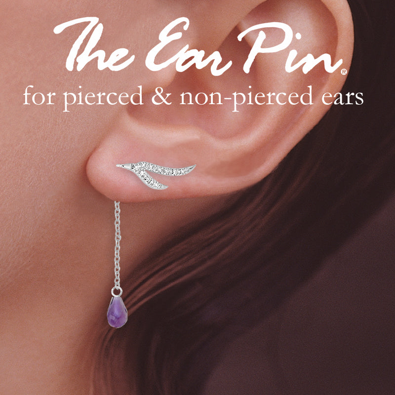 CZ Branches Silver Ear Pin Earrings with Amethyst Enhancers Earrings