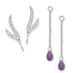 CZ Branches Silver Ear Pin Earrings with Amethyst Enhancers Earrings