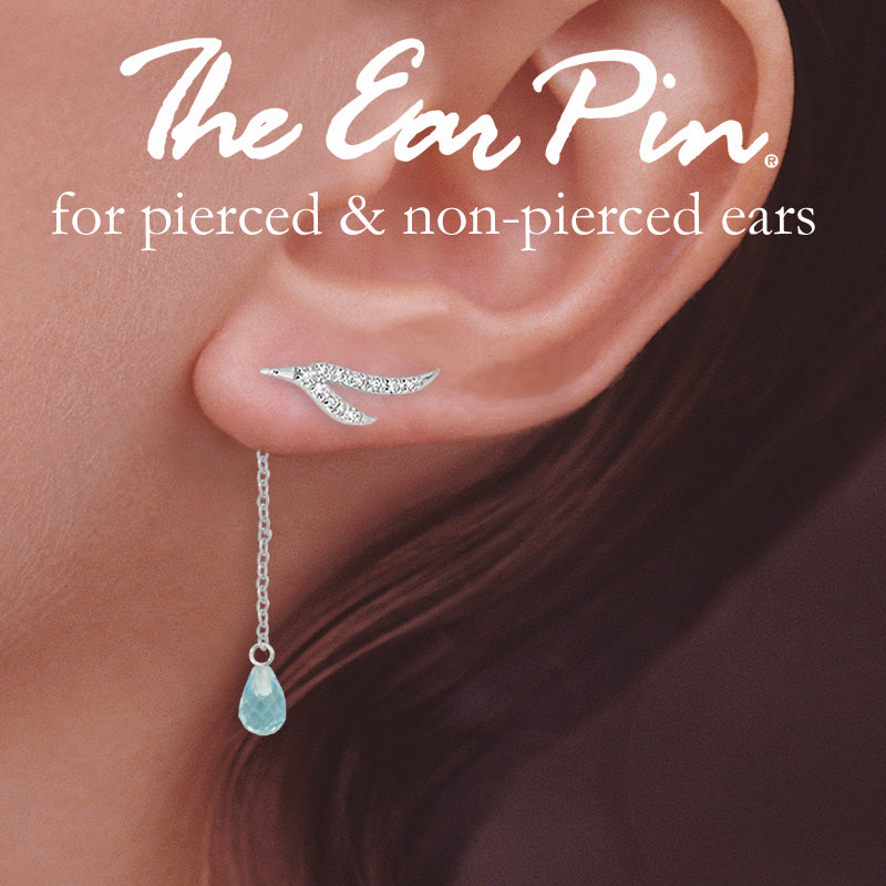 CZ Branches Silver Ear Pin Earrings with Blue Topaz Enhancers Earrings