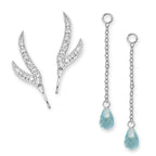 CZ Branches Silver Ear Pin Earrings with Blue Topaz Enhancers Earrings