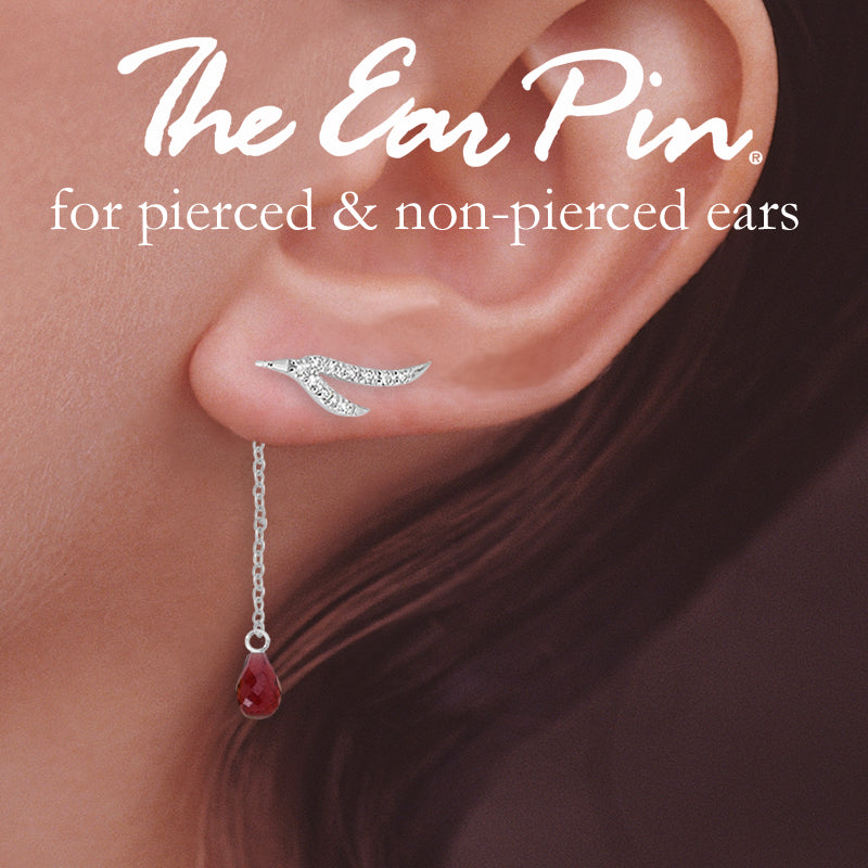 CZ Branches Silver Ear Pin Earrings with Garnet Enhancers Earrings