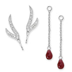 CZ Branches Silver Ear Pin Earrings with Garnet Enhancers Earrings
