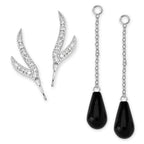 CZ Branches Silver Ear Pin Earrings with Onyx Enhancers Earrings