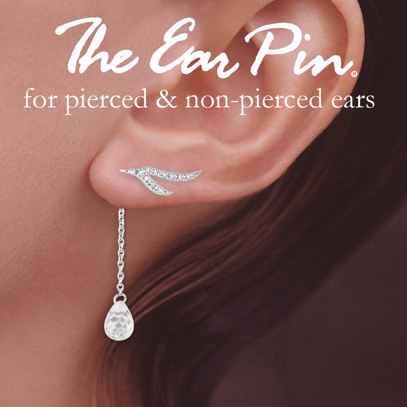 CZ Branches Silver Ear Pin Earrings with Cubic Zirconia Enhancers Earrings