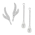 CZ Branches Silver Ear Pin Earrings with Cubic Zirconia Enhancers Earrings