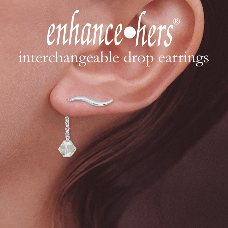 Silver Ear Pin Earring with Birthstone Dangle