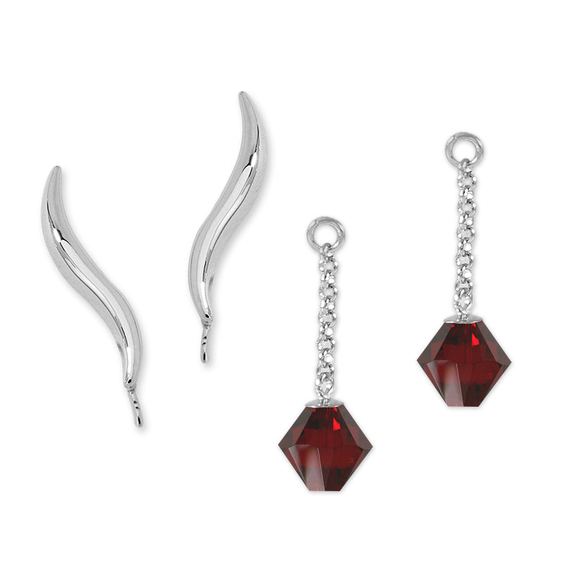 Silver Ear Pin Earring with Birthstone Dangle