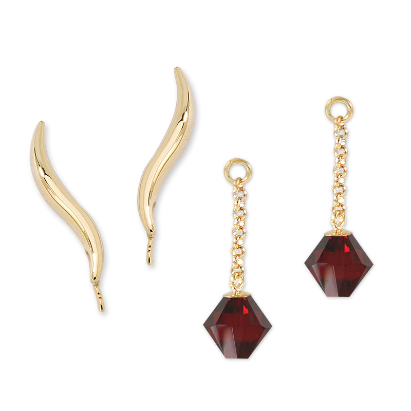 Silver Ear Pin Earring with Birthstone Dangle