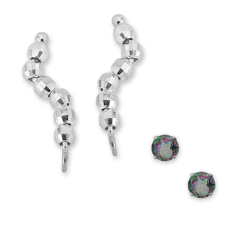 Silver Faceted Beads Ear Pin Earrings with Silver Mystic Topaz Stud Earrings