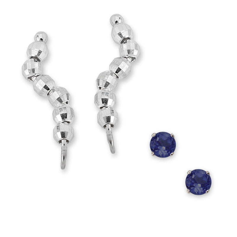 Silver Faceted Beads Ear Pin Earrings with Silver Passion Blue Topaz Stud Earrings