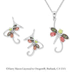 Silver Multi Gemstone Dragonfly Earspirals Earrings with Matching Dragonfly Pendant 