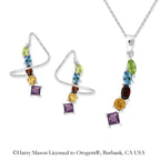 Silver Multi Gemstone Multi Shapes Earspirals Earrings with Matching Pendant