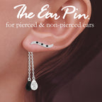 Ear Climber Classic Cubic Ear Pin Earrings w Double Set of Interchangeable Black and Clear CZ Drop Earrings Sterling Silver