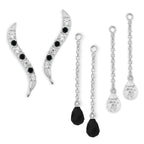 Ear Climber Classic Cubic Ear Pin Earrings w Double Set of Interchangeable Black and Clear CZ Drop Earrings Sterling Silver