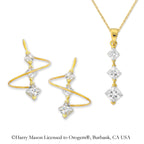 18k Gold Over Silver Princess Cut Cubic Zirconia Earspirals Earrings with Matching CZ Pendant