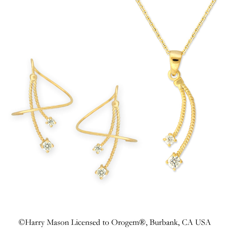 18k Gold Over Silver Cubic Zirconia Double Drop Earspirals Earrings with Matching Pendant