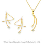 18k Gold Over Silver Cubic Zirconia Double Drop Earspirals Earrings with Matching Pendant