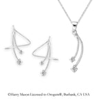Silver Cubic Zirconia Double Drop Earspirals Earrings with Matching Pendant