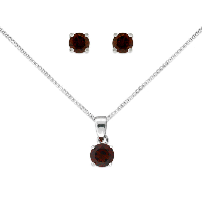 Garnet Pendant and Earring Set Sterling Silver