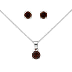 Garnet Pendant and Earring Set Sterling Silver