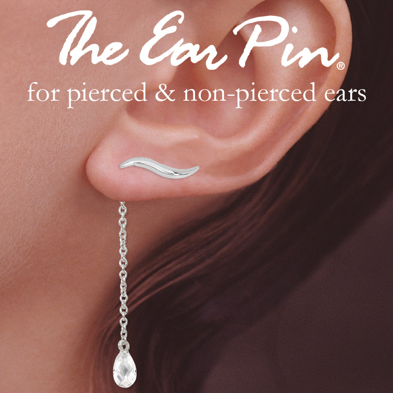 Ear Climber Classic Short Ear Pin Earrings w Interchangeable Cubic Zirconia Enhancer Drop Earrings Sterling Silver