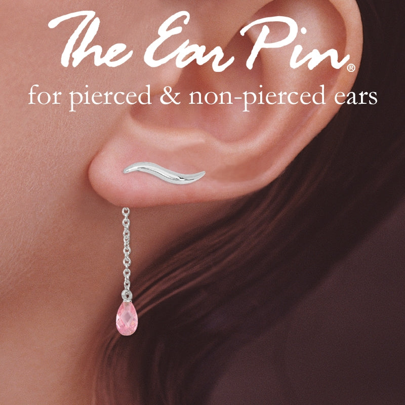 Ear Climber Classic Short Ear Pin Earrings w Interchangeable Pink Cubic Enhancer Drop Earrings Sterling Silver