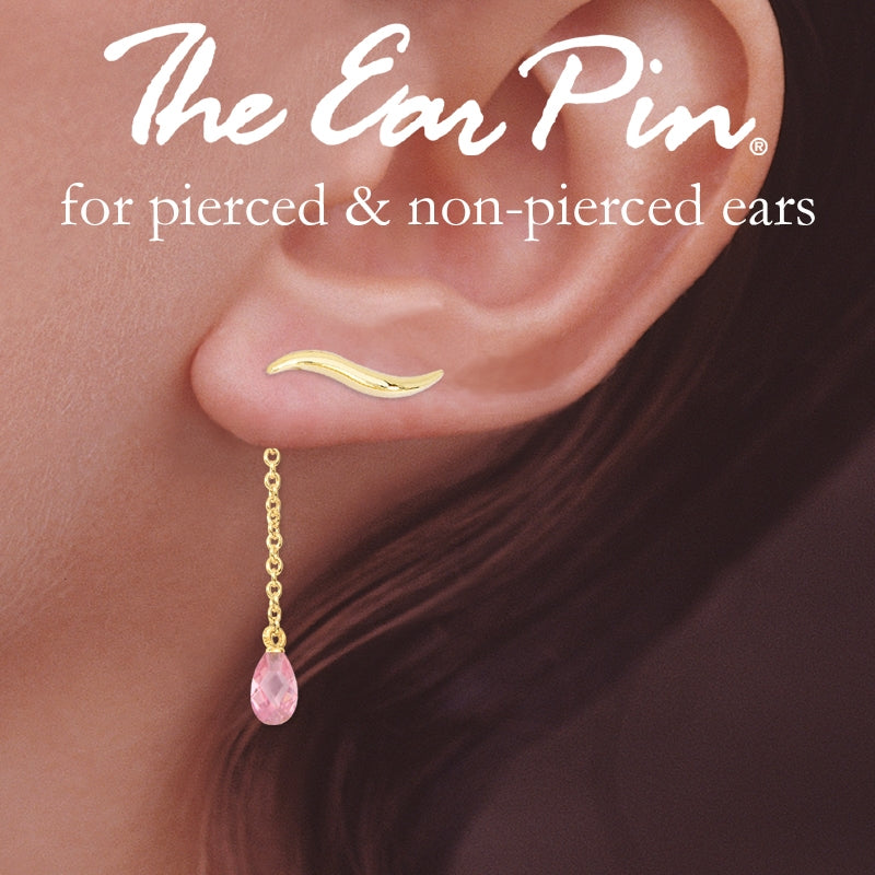 Ear Climber Classic Short Ear Pin Earrings w Interchangeable Pink Cubic Enhancer Drop Earrings 18k Gold Over Silver