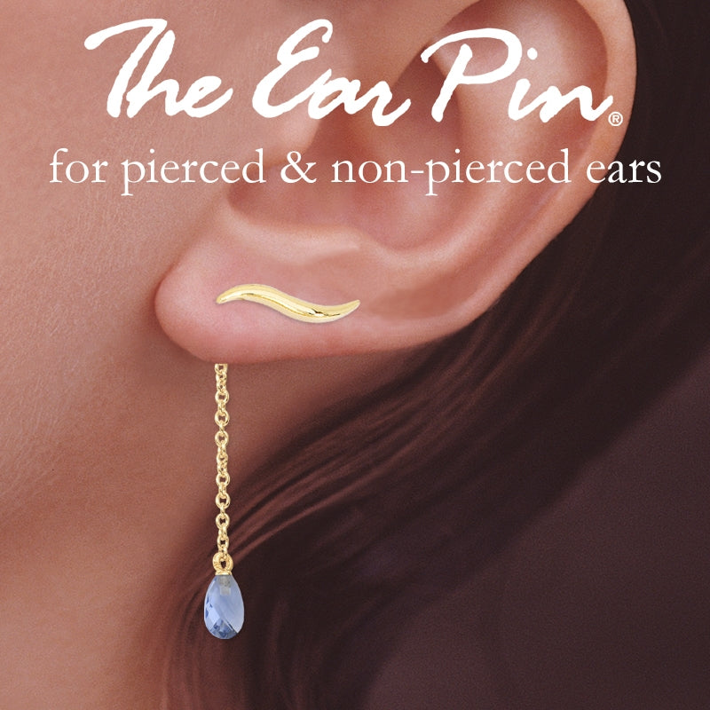 Ear Climber Classic Short Ear Pin Earrings w Interchangeable Cubic Tanzanite Enhancer Drop Earrings 18k Gold Over Silver