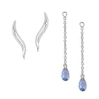 Ear Climber Classic Short Ear Pin Earrings w Interchangeable Cubic Tanzanite Enhancer Drop Earrings Sterling Silver