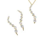 Ear Climber Journey Ear Pin Earrings with Matching Pendant Cubic Zirconias 18k Gold Over Silver